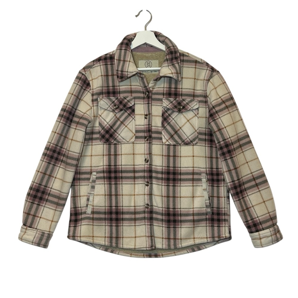 Sage Collective Women Long Sleeve Plaid Shirt Jacket Sherpa Lined Fleece Medium - Picture 4 of 14